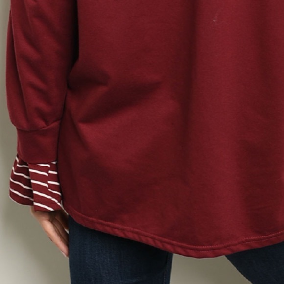 Burgundy Long bell sleeve mock neck knit tunic top - Picture 11 of 11